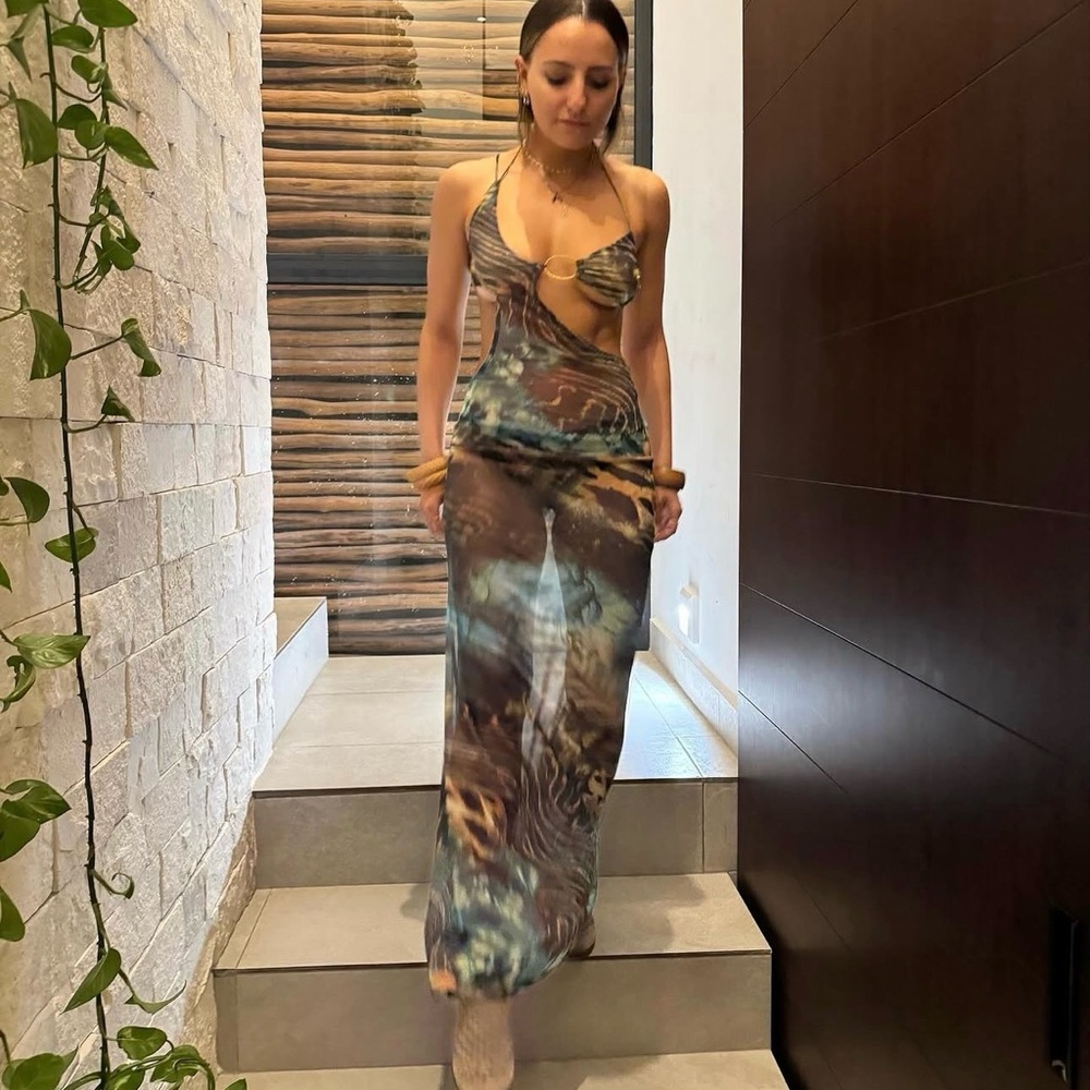 Jaded London Multi-Color Backless Cutout Halter Maxi Dress